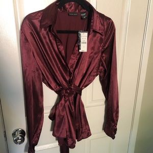 New York & Co. Burgundy Wine Silk Blouse
